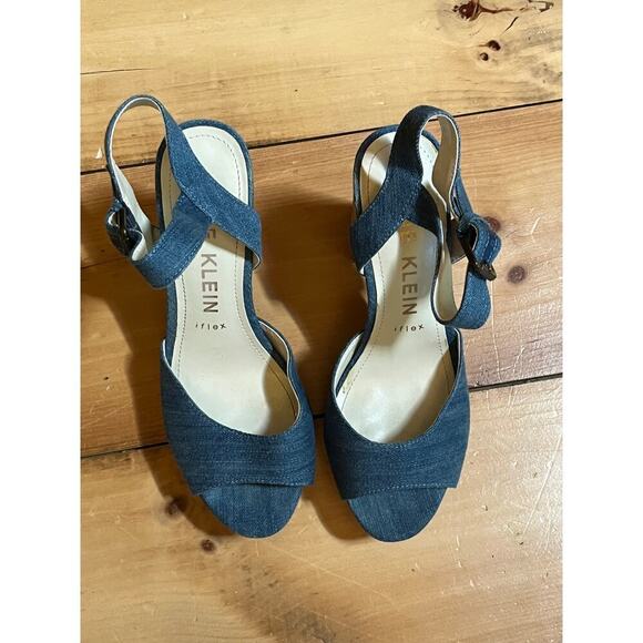 Anne Klein Denim Peep Toe Cork Heels - Women's Size 9M - Picture 4 of 7